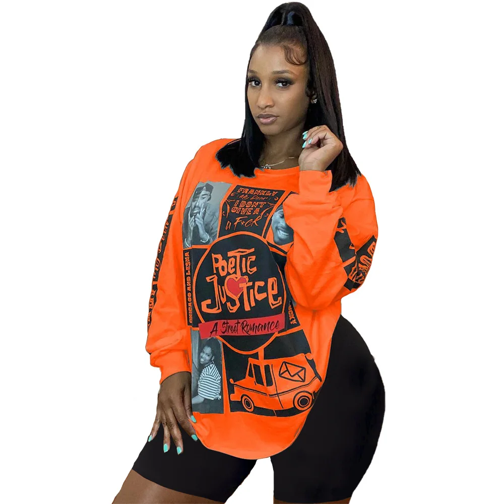 

L375 Women Plus Size Clothing Spring Poker Print O Neck Long Sleeves T-shirts Biker Shorts Two Piece Set