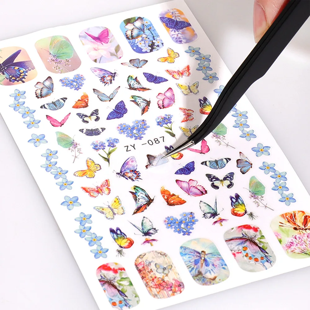 

Fast Shipping 3D Flower Butterfly Stickers for Nail Decoration Adhesive Nail Art Stickers for Valentine's Day, Colorful