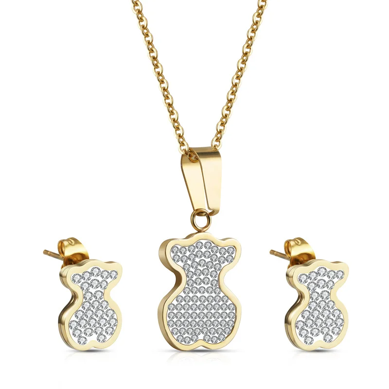 

LOTUS Zircon Jewelry Gold Plated Women's Bear Stainless Steel Jewelry set