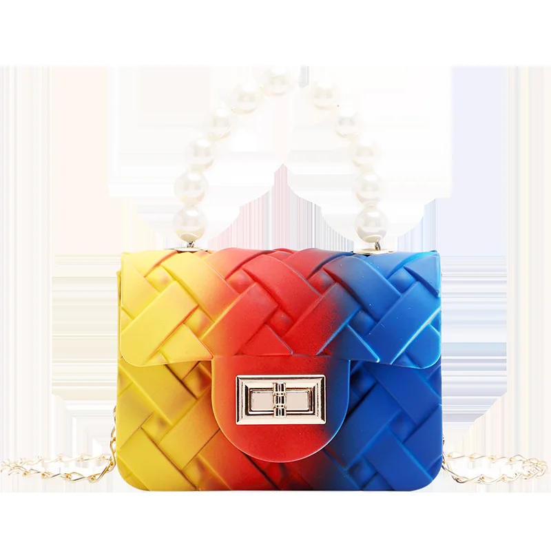 

New Arrival Gradient Mini Kids Handbag Woven Pattern Rainbow PVC Single Shoulder Bag Coin Purse Candy Jelly Bag For Girls, 6 colors available
