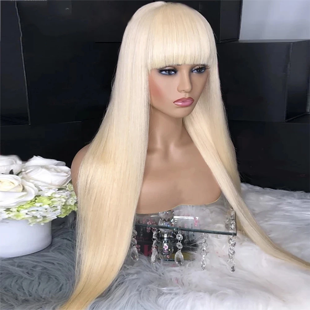 

Blonde 613 Lace Frontal Wig Remy 13x4 Straight Transparent Lace Front Wig Bangs Human Hair HD Lace Frontal Fringe Wig For Women