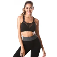 

Sexy Mesh Sport Wear Breathable Gym Tops Wholesale fitness yoga wear with removable pads mesh seamless sports bra