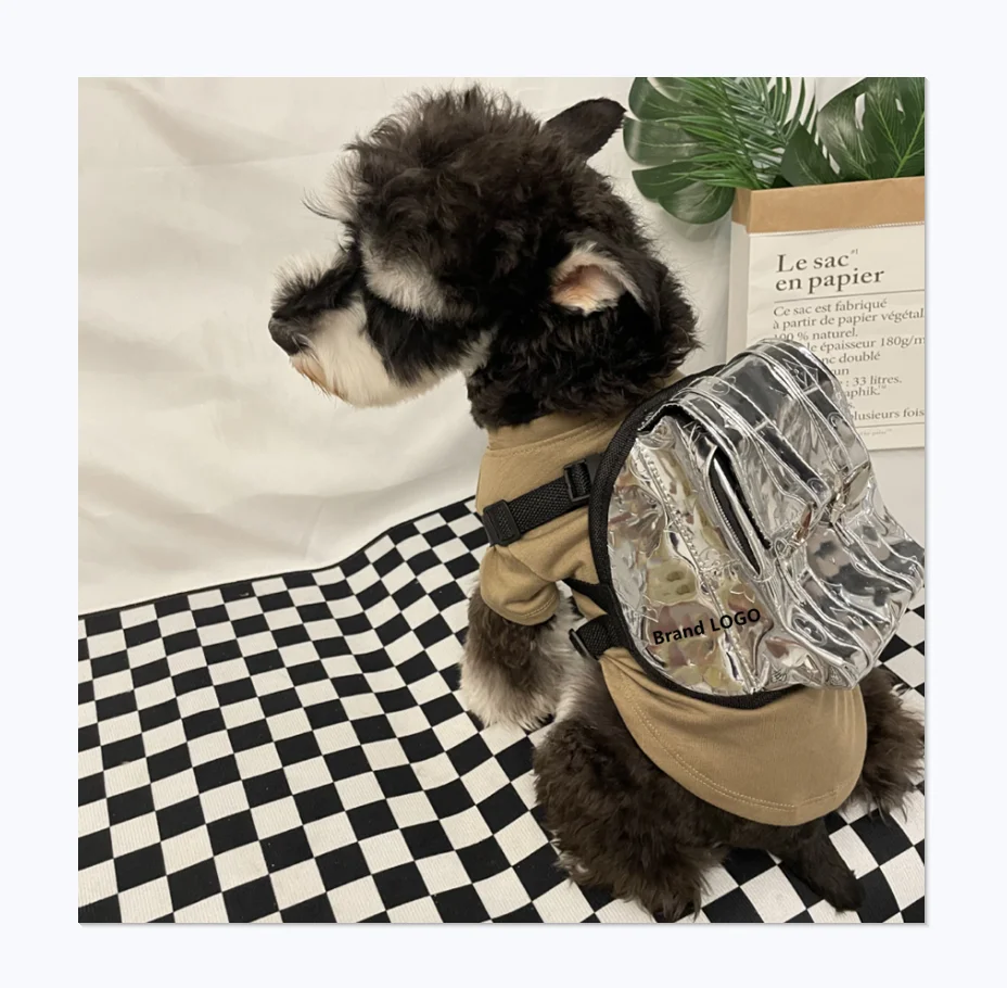 

Trendy Brand Pet Backpack Silver Leather Three-dimensional Embossed Self-back Adjustable Fashion Dog Bag