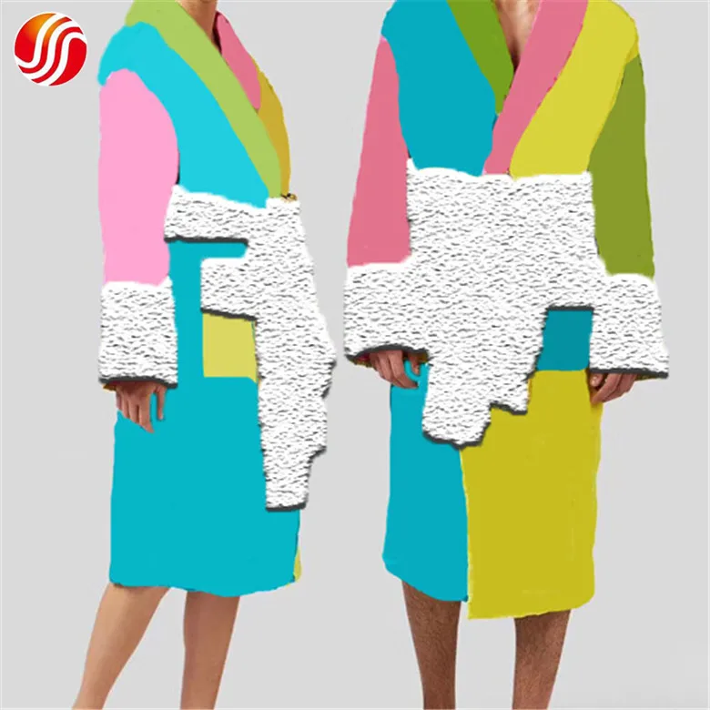 

Trendy Brand Cotton Home Rainbow Multi Color Bath Robes Designer Hotel Spa Unisex Printed Bathrobe Pajamas Set For Men or Women