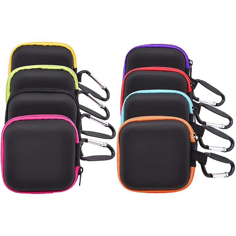 

Custom Small MOQ RTS Mini Storage Carrying Earbud Pouch Square Earphone Headset Headphone Case Bag with Carabiners, Customized color
