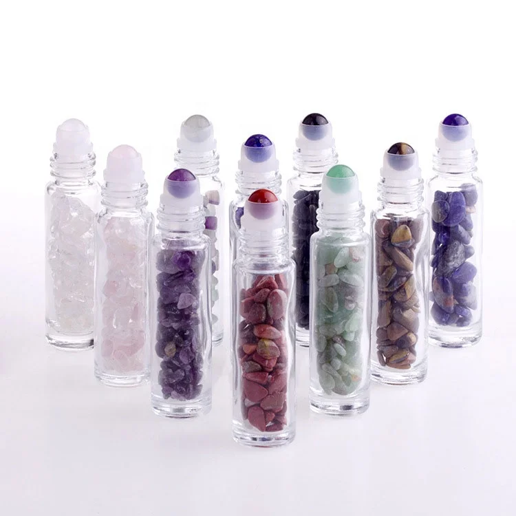 

best selling empty 4ml 5ml 10ml 15ml colorful gemstone roller balls nature bamboo lid small roll on bottle