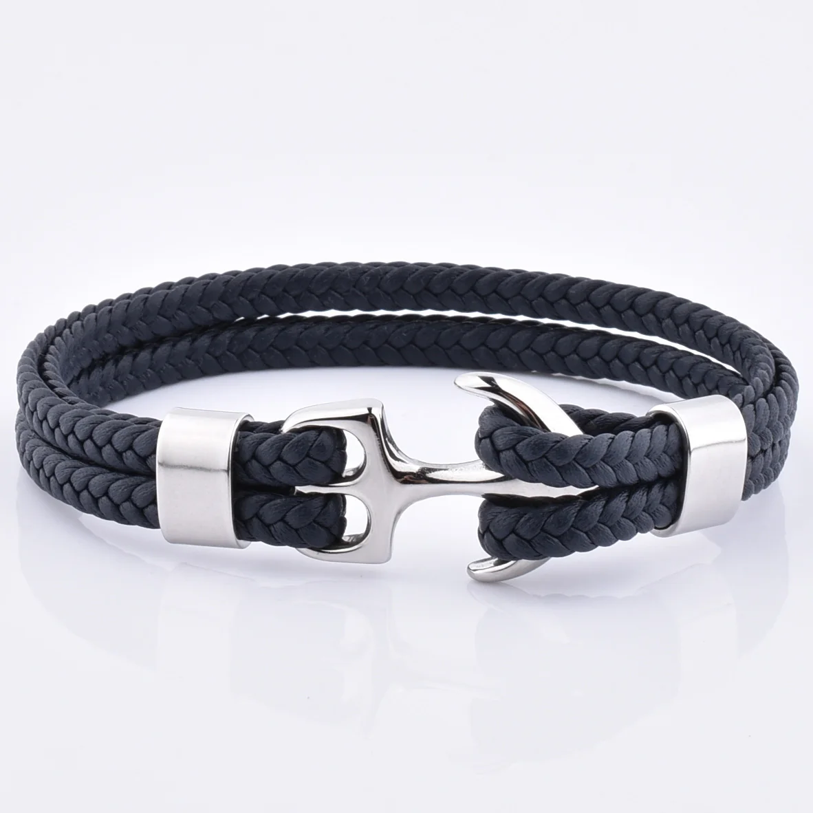 

Most Popular Fashion Custom Drak Navy Blue Leather Anchor Jewelry Bracelet