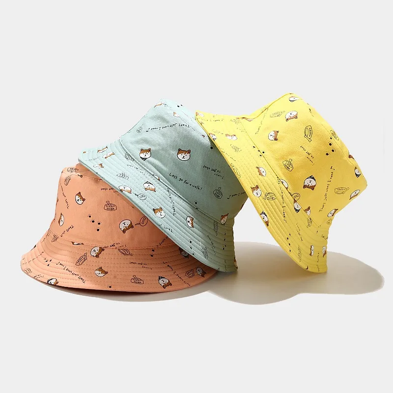 

Wholesale Fashion New Design Outdoor Double-Side Patterns Printed Multi Color Custom Embroidered Logo Cartoon Cotton Bucket Hat