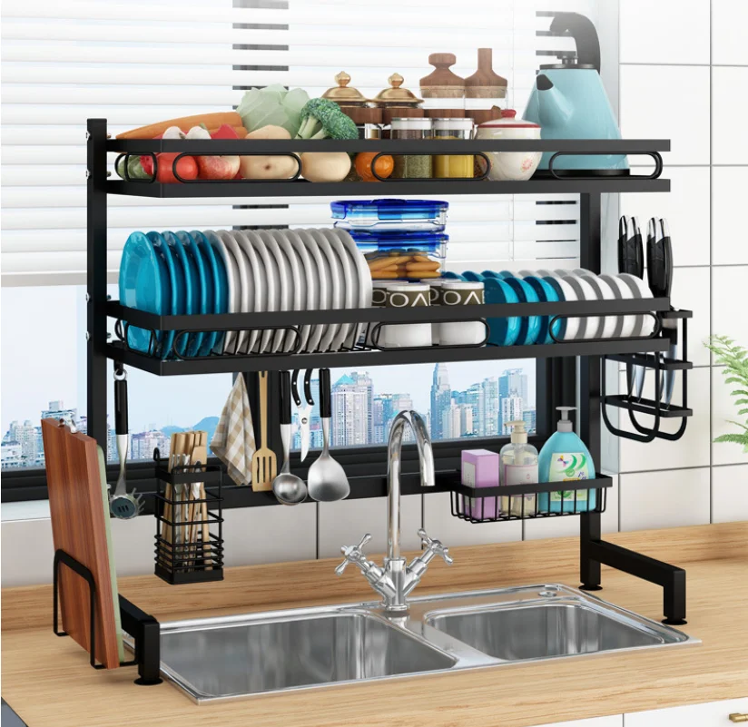 

85cm Stainless Steel Storage Holder With Black Coating Kitchen organizer Storage Dish Drainer Over Sink