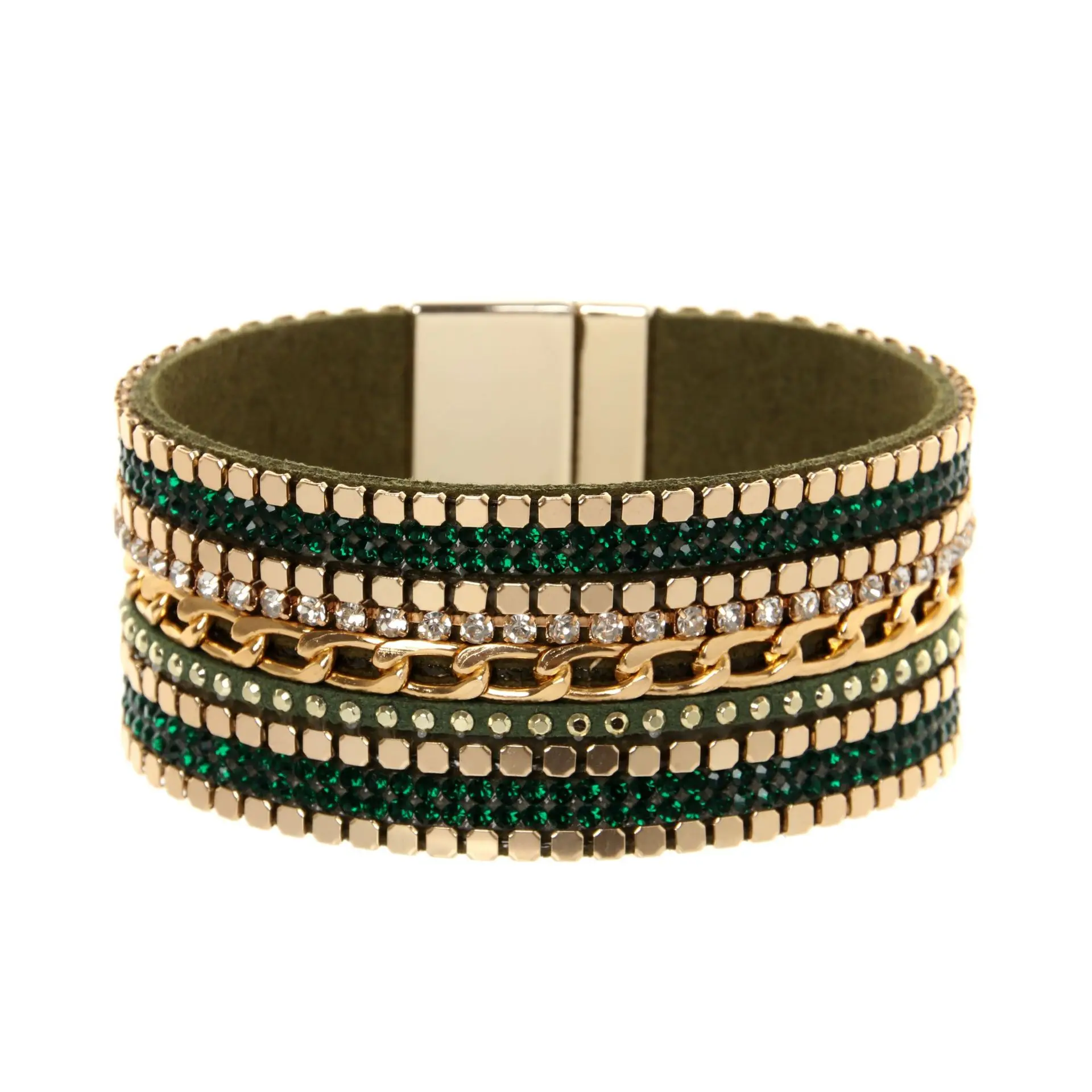 

2021 Trendy Magnetic Clasp Bohemian Crystal Leather Bracelets Fashion Jewelry Multilayer Bling Bling Rhinestone Wrap Bracelet