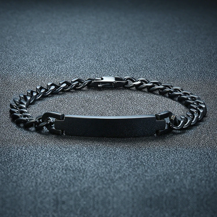 

new arrival stainless steel men women bracelet jewelry black chain plate ID bar bracelet custom engrave logo chunky bracelet