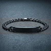 

new arrival stainless steel men women bracelet jewelry black chain plate ID bar bracelet custom engrave logo wholesale