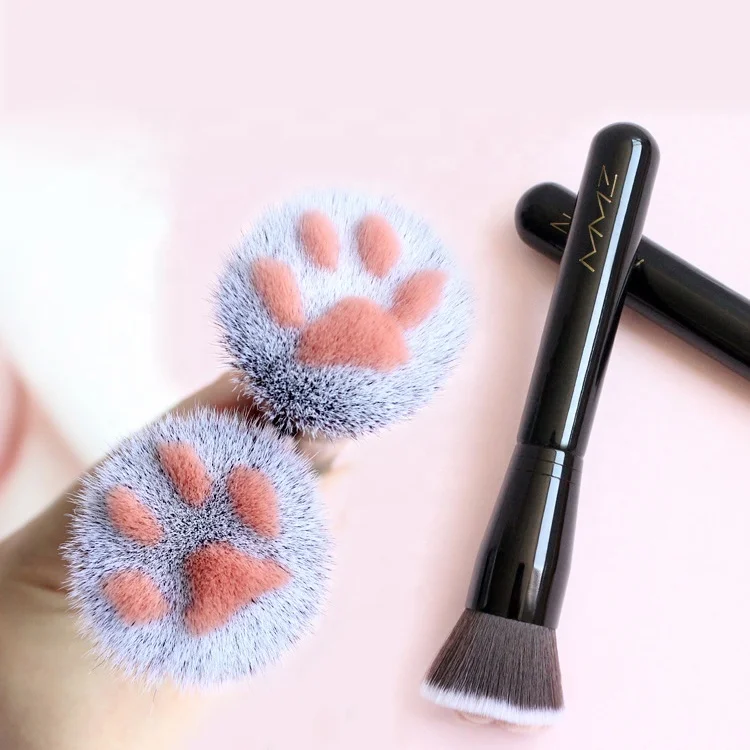 

New Style Cat Paw Claw Wood Handle Foundation Makeup Brush Set Multifunctional Single Powder Brush, Pink, black