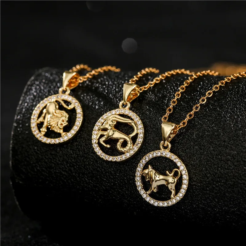 

Bohemian men and women bestie luxury 18K gold plated circle hollow simple high class animal constellation pendant necklace