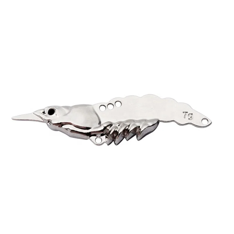 

Wholesale sea fishing zinc alloy electroplated shrimp 5g-14g hard lure with blood hook simulation shrimp vib bait, Gold/sliver