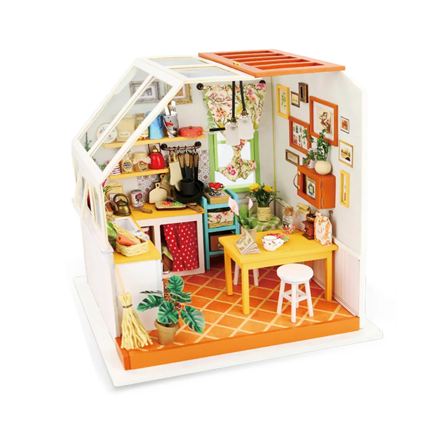 

Robotime Rolife Wood Crafts DG105 Jason's Kitchen 3D Wooden Puzzle DIY Miniature Doll House for Dropshipping