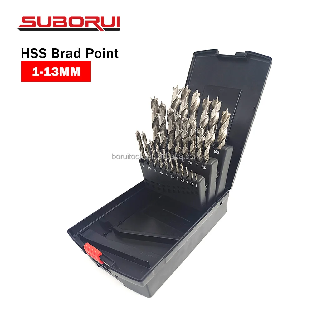 

SUBORUI 25pcs HSS Brad Point Brocas Bohrer Set Wood Twist Drill Bit Set for Hard Wood Drilling