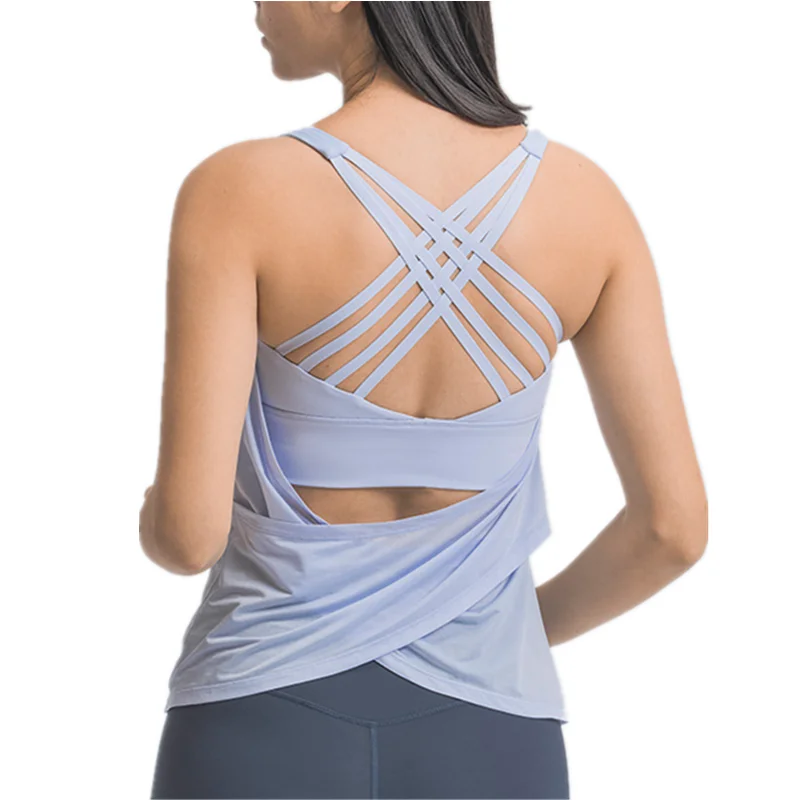 

Xsunwing OEM/ODM athleisure sport wear women set Crossing Back Vest with bra ladies shirts and tank tops fitness clothing gym