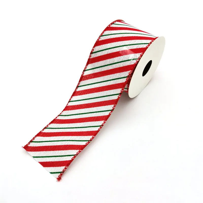 

2021 New Arrival Christmas Tree Wreath Gift Wrapping Deco Red White Swirl Stripes Print Buffalo Fabric Ribbon 2.5"X 10 Yards, Any colors are available