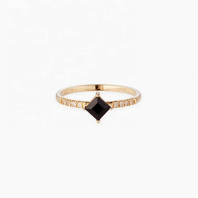 

Milskye 925 silver plated 18K gold square design diamond obsidian stacking rings