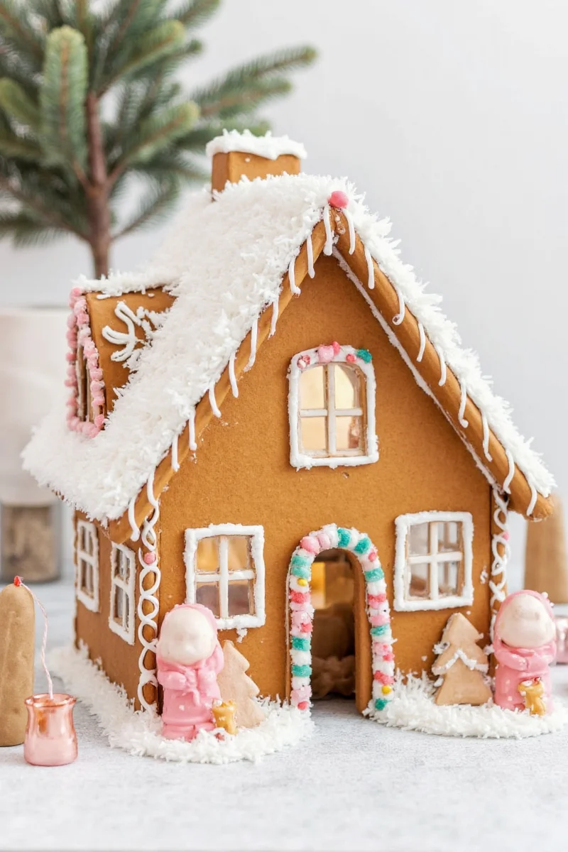 Gingerbread house with candy cane chimney
