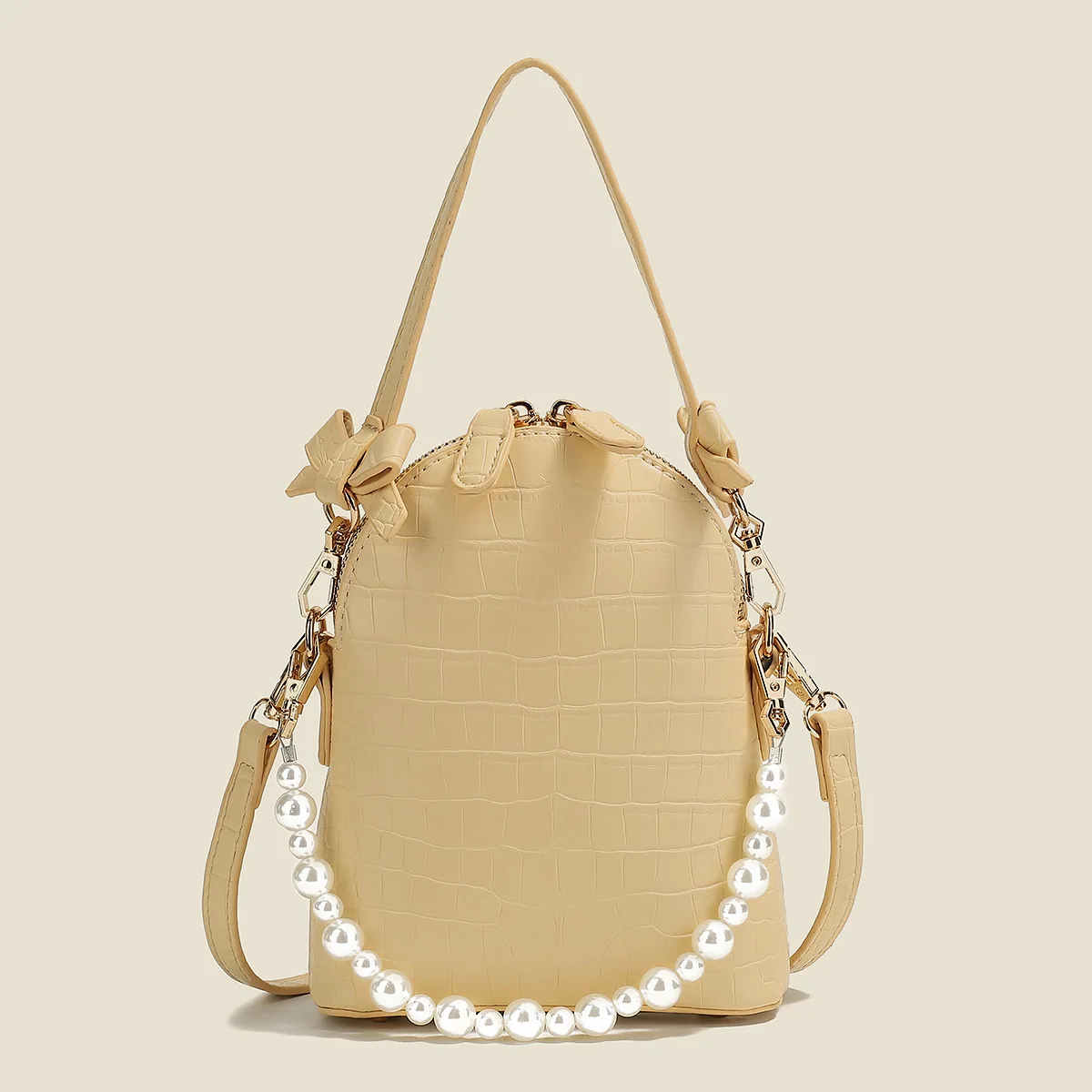 

2021 new luxury solid color pu leather crocodile pattern handbags crossbody shoulder pearl bags hand bags ladies women, 4colors