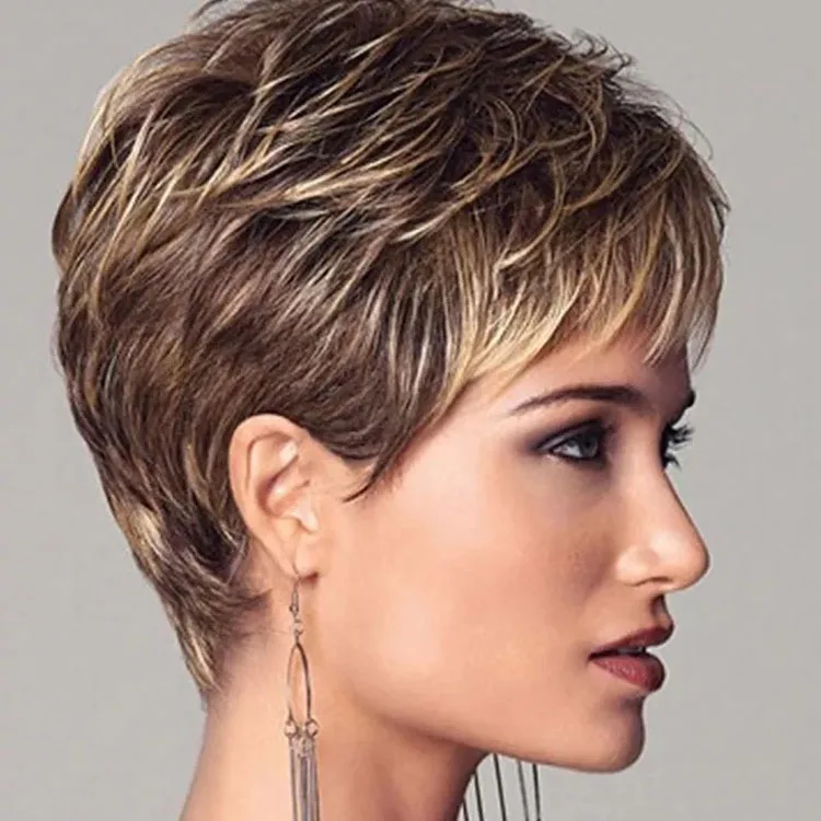 

popular pixie wig short brown colour Synthetic Wig front wig with wholesale price