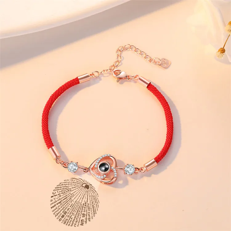 

Tiktok Same Style Net Celebrity Projection 100 Languages I Love You A Pair Of Red Rope Lovers Heart-Shaped Bracelet, Silver,gold or custom