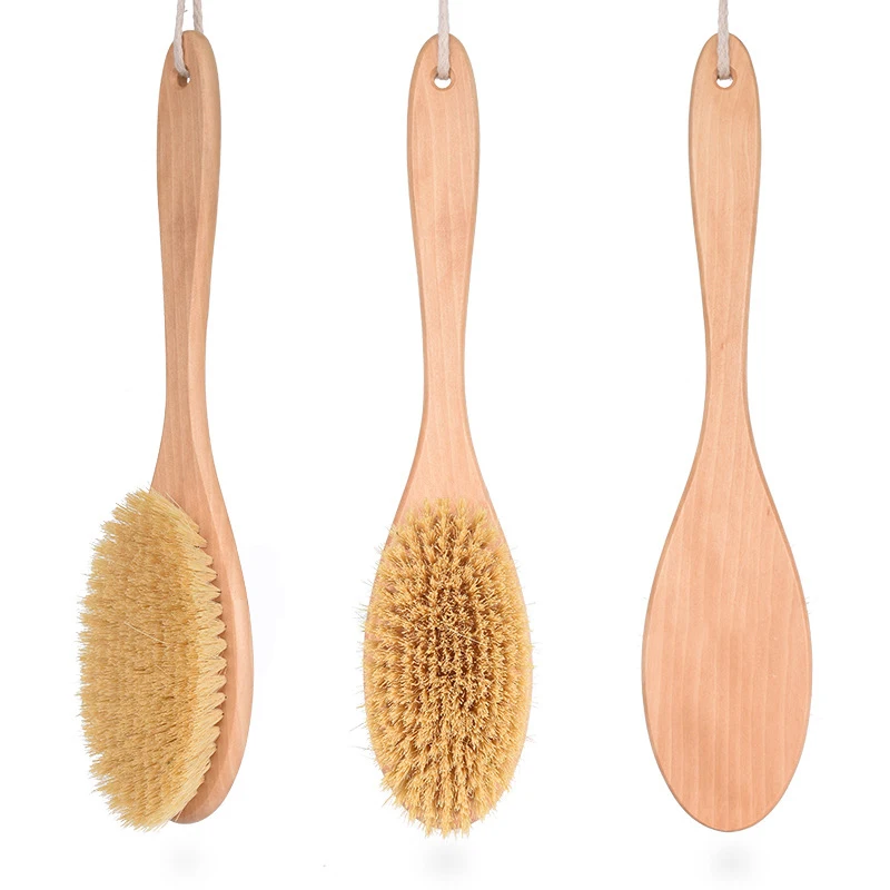 

Private Label Vegan Natural Material Long Hanlde Body Scrubber Sisal Bristle Exfoliating Bath Brush, Wood