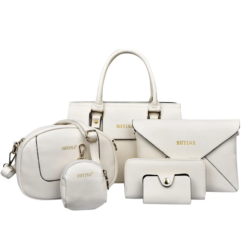 

New 2019 6pcs cheap PU leather crossbody bag women fashion ladies white hand bags