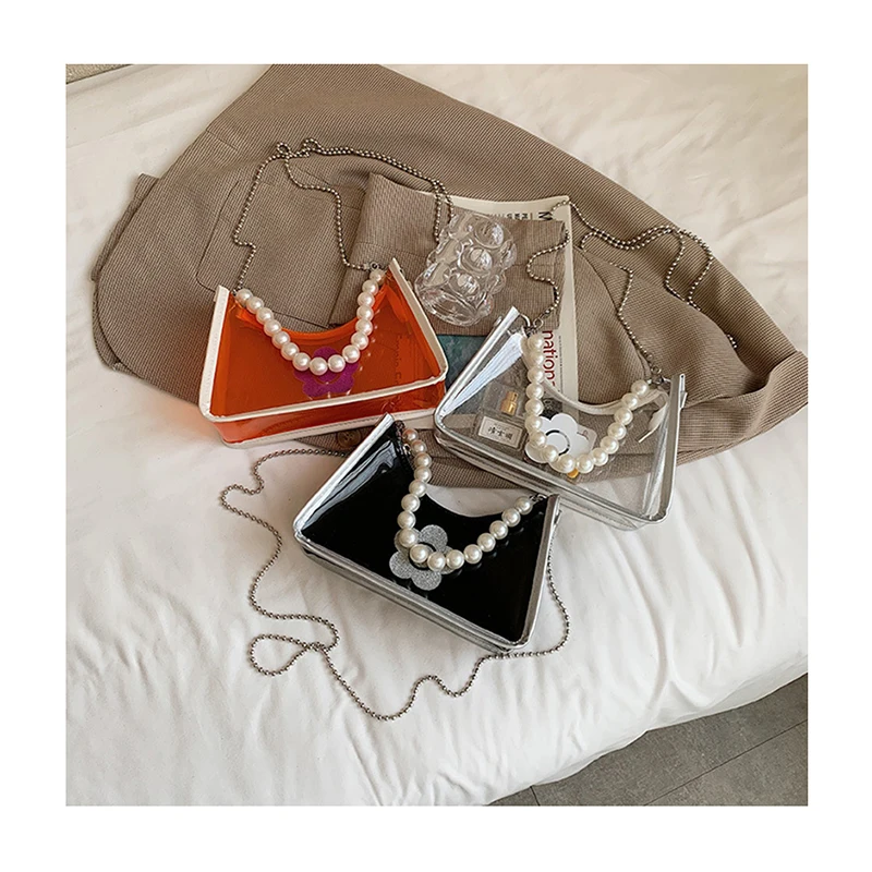 

Summer Transparent Bag For Women Flower Jelly Totes Leisure Armpit Purse Shopping Shoulder Bags Clear See Through Handbag Female