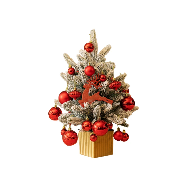 

2023 Flocked Christmas Tree Prelit Snow Table Red Mini Decoration Christmas Tree for Promotion