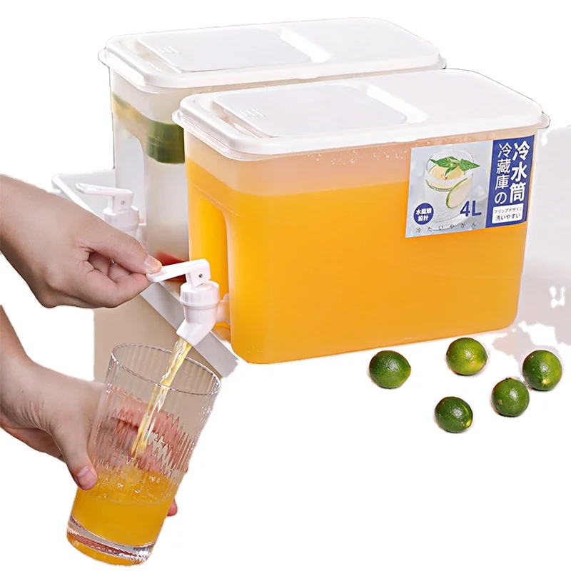 

Amazon Top sell  Cold Water bucket with tap plastic Fruit Tea Cold Drink Bucket Kettle Put in the refrigerator