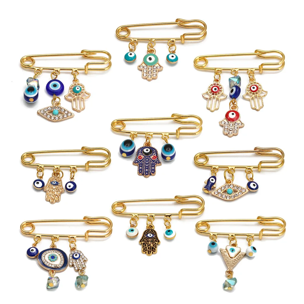 

New Diamond designer men realtor metal clothes accessories tassel hijab pin luxury women eye evil pin brooches