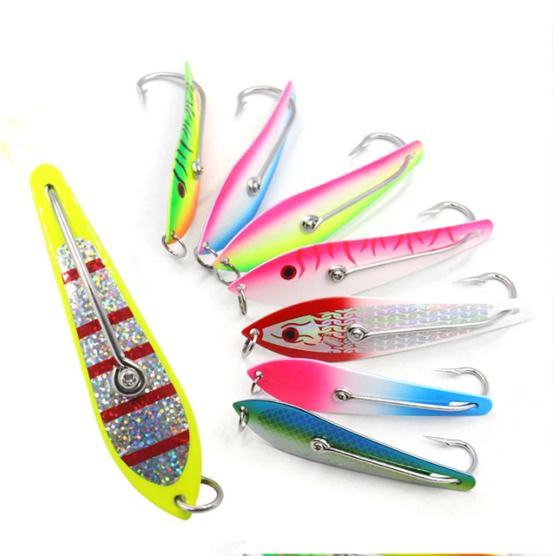 

8 Sizes 316 Stainless Steel Spoon Hook Lure Saltwater Big Fishing Single Hook Trolling Spoon, 100+ colors