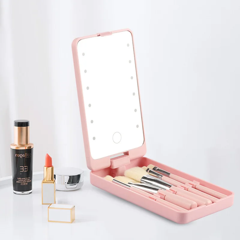 

Portable Folding 360 Degree Rotatable Touch Switch 12LED Light Travel Makeup Mirror with 5pcs Brush Set