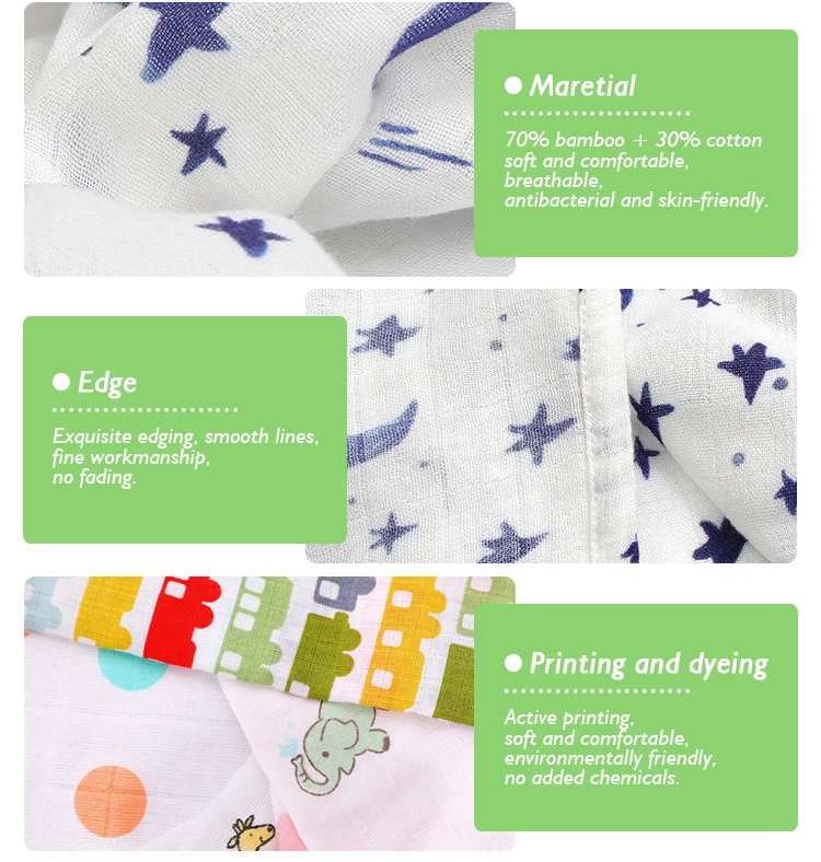 70 Bamboo 30 Cotton Baby Muslin Wrap Swaddling Blanket 47x47" Soft