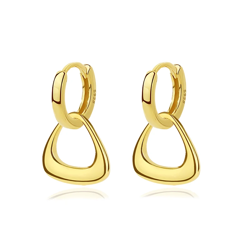 

New Arrival silver 925 18K Gold Plated Pendant Earring Hollow Out Geometric Triangle Shape Hoop Earrings