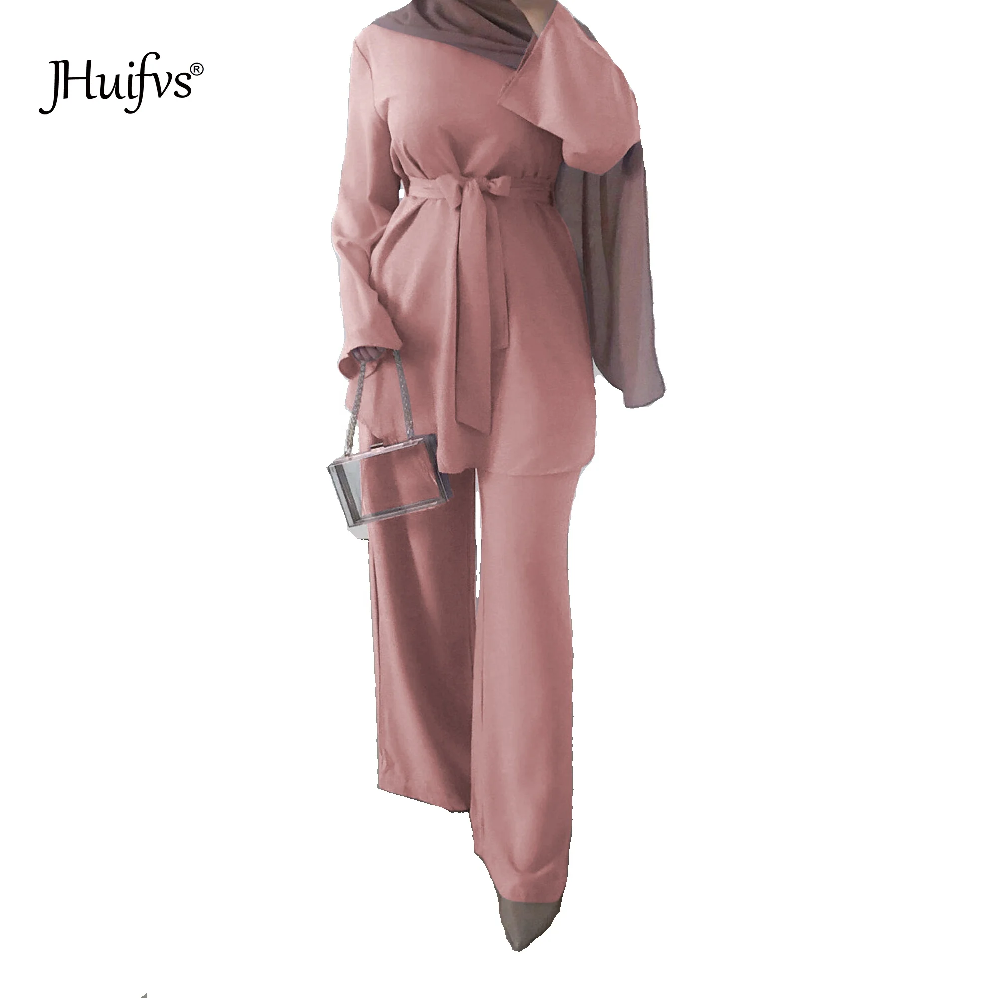 

Muslim Two Pieces Outfit Abaya Dubai Hijab Dress Caftan Arabes Mujer Belt Kaftan Turkish Islamic Clothing For Women, 3 colors