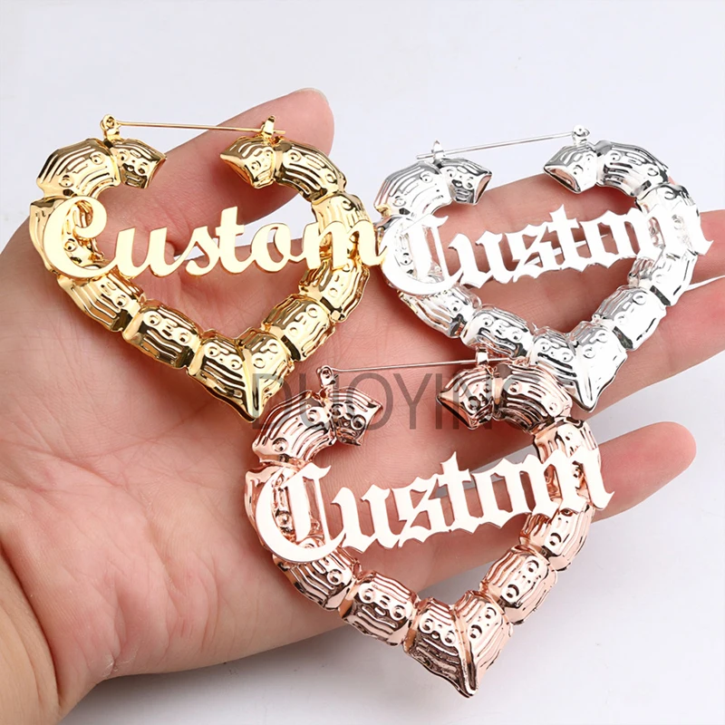 

SS Custom Name Statement Geometric Bamboo Stainless Steel Plated 18K Gold Hoop Earring Women Jewelry Wholesale, Silver ,gold,rose gold