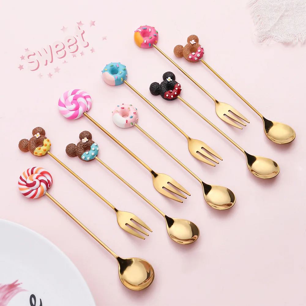 

INS High Quality 3D Cartoon Stainless Steel Gold Cake Coffee Stirring Spoon for Dessert shop