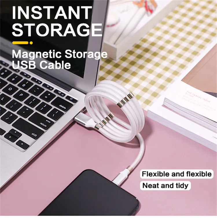 

New design 0.9M USB Type C Flexible USB Fast Charging Supercalla Portable Easy-coil magnetic charging cable for iPhone, Black, white