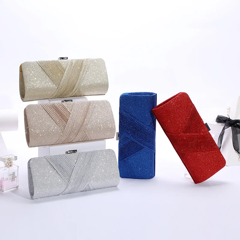 

Minimalist Style Wedding Party Clutch Bags Messenger Bag Women Shiny Solid Color Evening Bag Handbag With Gold Thin Chain