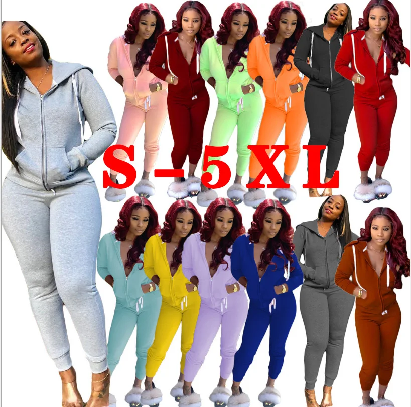 

5XL Solid Color Women Jogging Suits Wholesale fall 2 Piece Womens Jogging Sets Women Two Piece Set, Custom color