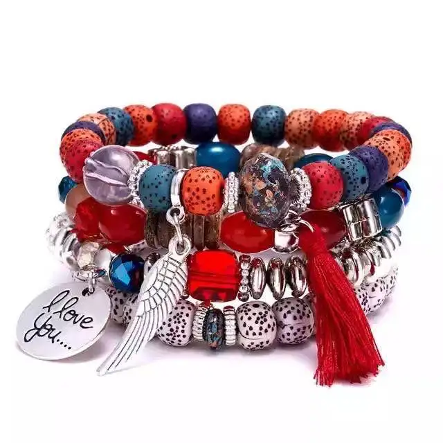 

WY098 Fashion Bohemian beads bracelets Elastic beads bracelet Angel wings beads bracelet set