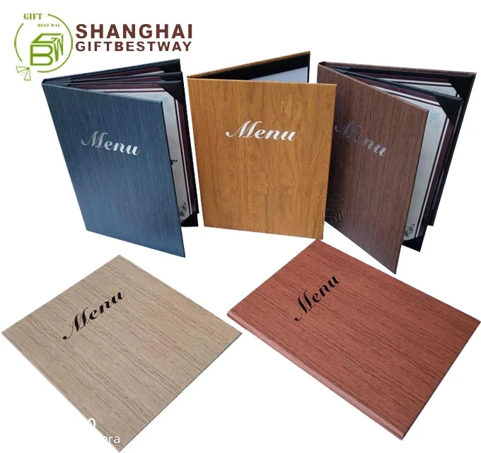 Hi Quality Genuine Leather Menu Covers A4 Pu Wood Menu With Low Moq