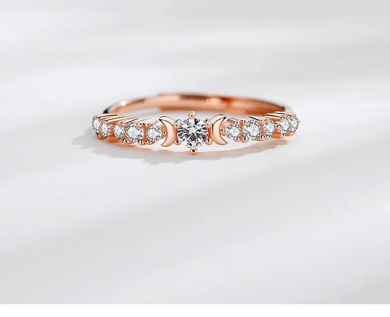 

Moon Ring Female Rose Gold Index Finger Single Ring Full Of Diamonds Open Ring Ins Cold Wind 925 Sterling Silver Simple