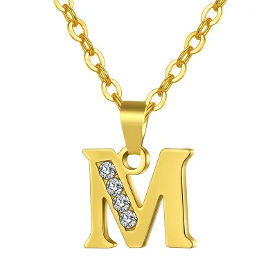 

Titanium Steel Gold Plated 26 Letter Pendant Necklace Micro Pave CZ Crystal Initial Alphabet Necklace