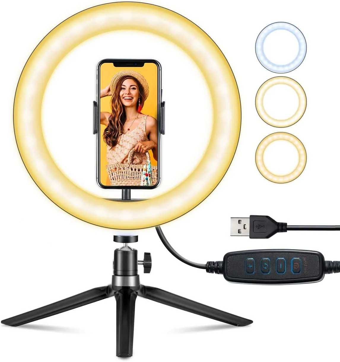 

Beauty new 6" 8" 10" desktop ring light wholesale custom table ring light with microphone pink white blue desk ringlight