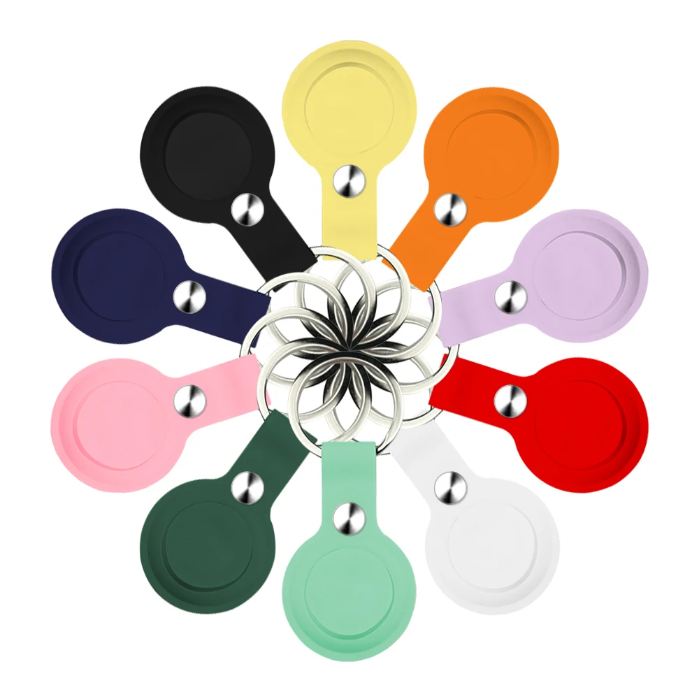 

Hot Selling Colorful Liquid Silicone Protection Case for AirTags 2021 Anti-scratch Cover Protector Shell with Keychain, 10 colors/3 styles